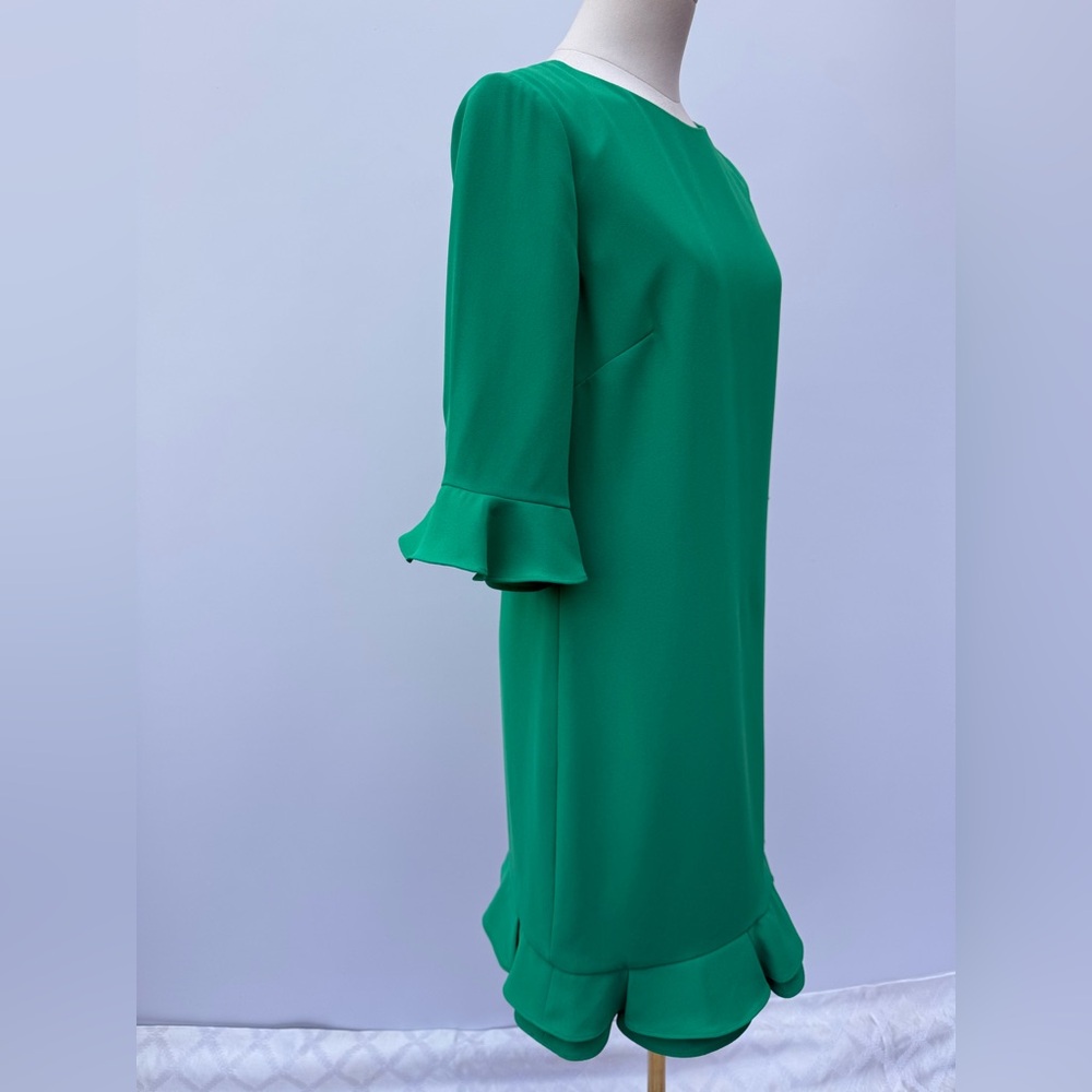 CeCe Elegant Emerald Green Ruffle Hem Shift Dress Size 0 - Picture 5 of 9